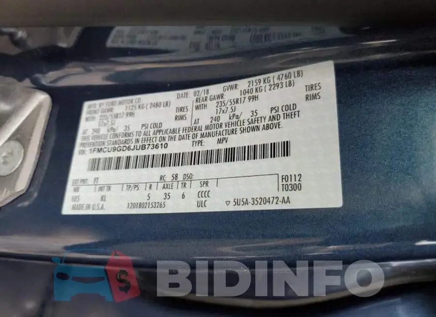1FMCU9GD6JUB73610 Photo# 13