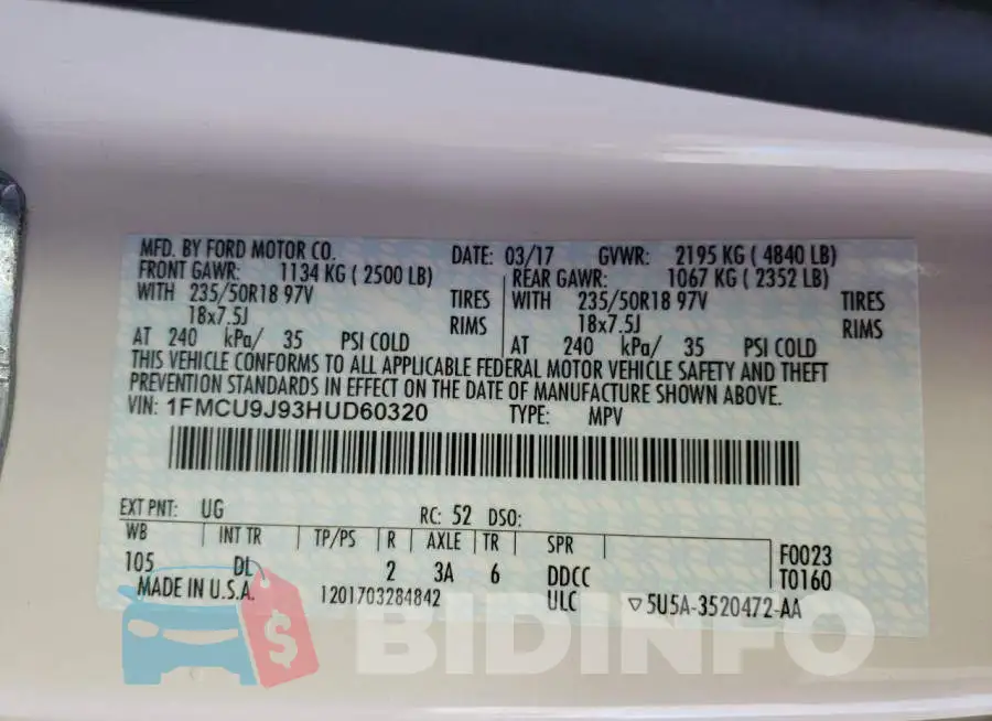 1FMCU9J93HUD60320 Photo# 13