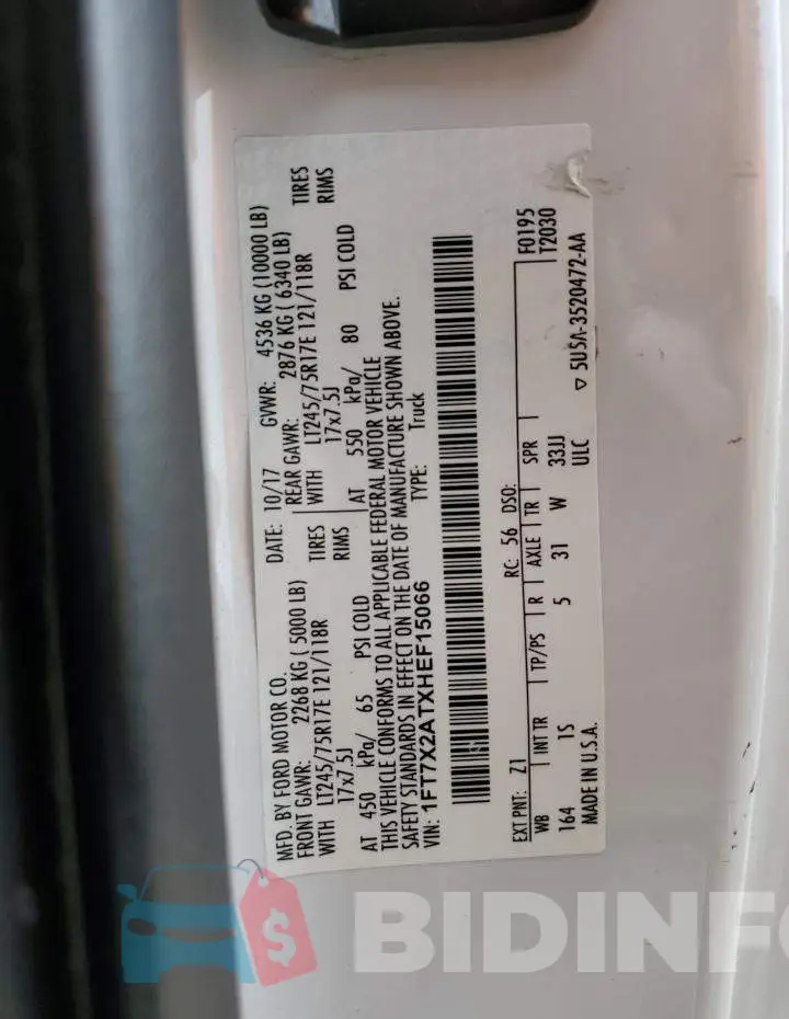 1FT7X2ATXHEF15066 Photo# 12