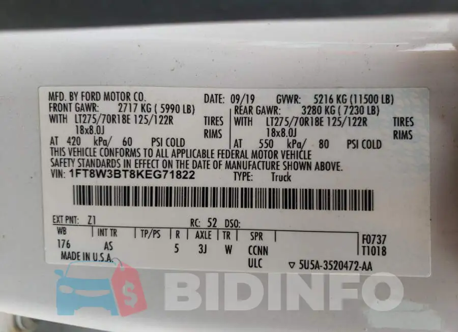 1FT8W3BT8KEG71822 Photo# 12