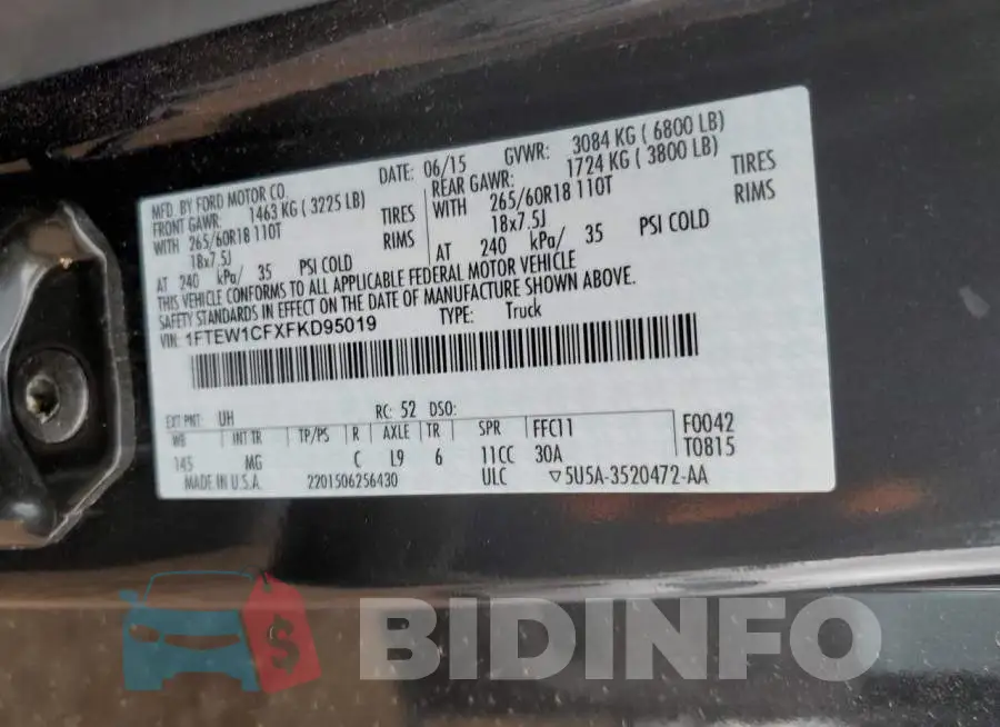 1FTEW1CFXFKD95019 Photo# 10