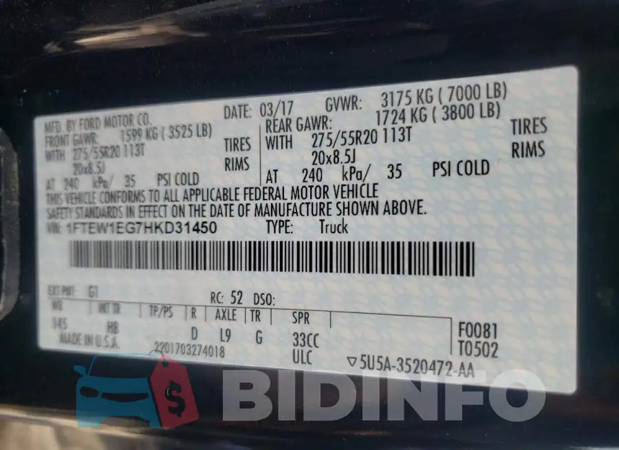 1FTEW1EG7HKD31450 Photo# 12