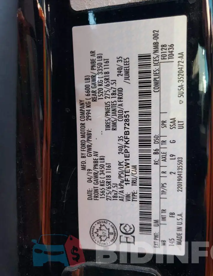 1FTEW1EP7KFB72851 Photo# 12