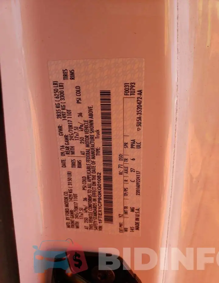 1FTEX1CP9GKG01082 Photo# 12