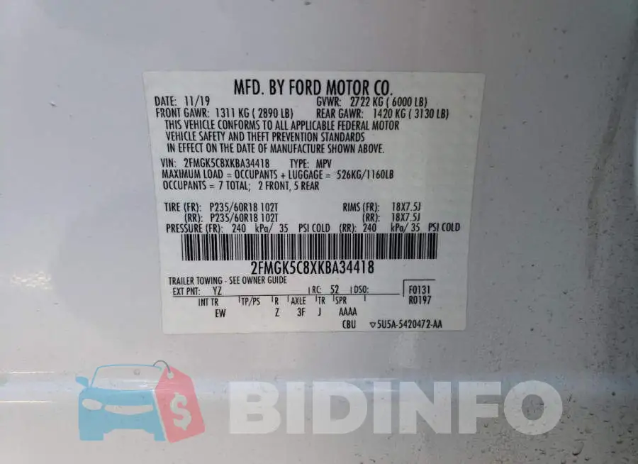 2FMGK5C8XKBA34418 Photo# 13