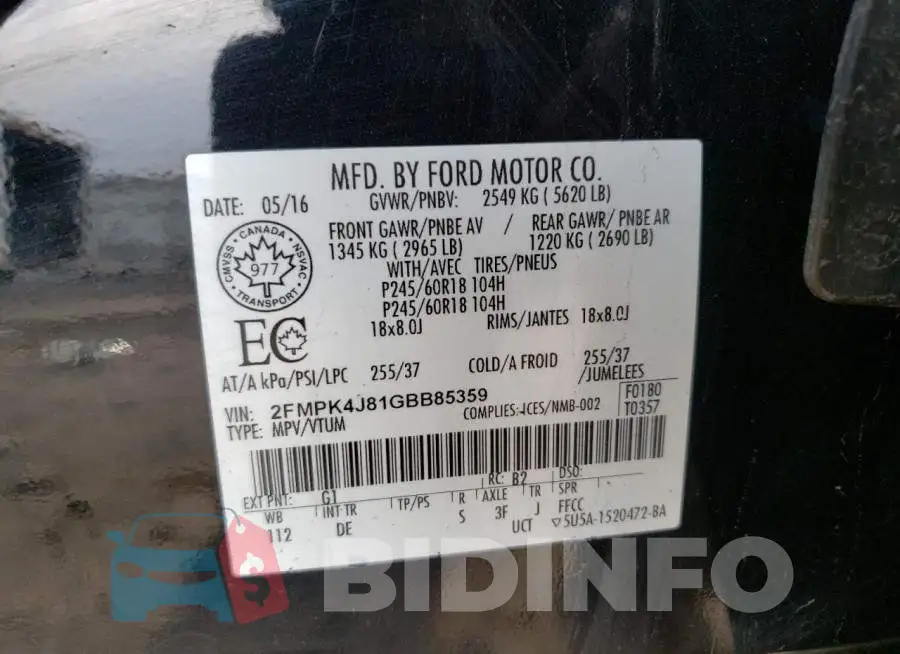 2FMPK4J81GBB85359 Photo# 13