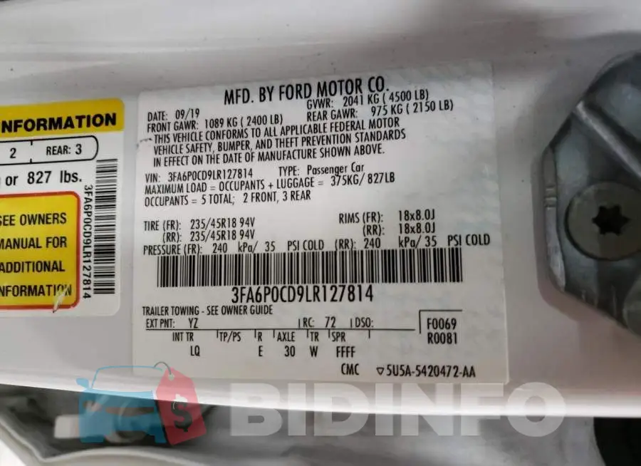 3FA6P0CD9LR127814 Photo# 12