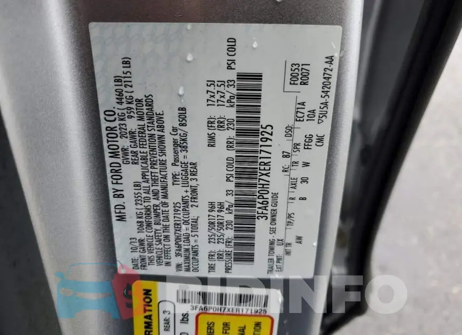 3FA6P0H7XER171925 Photo# 12