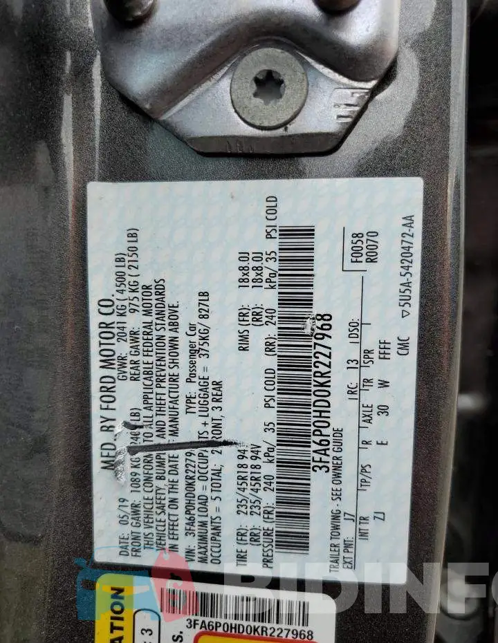 3FA6P0HD0KR227968 Photo# 10
