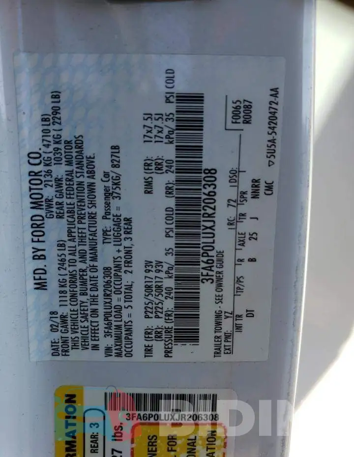 3FA6P0LUXJR206308 Photo# 10