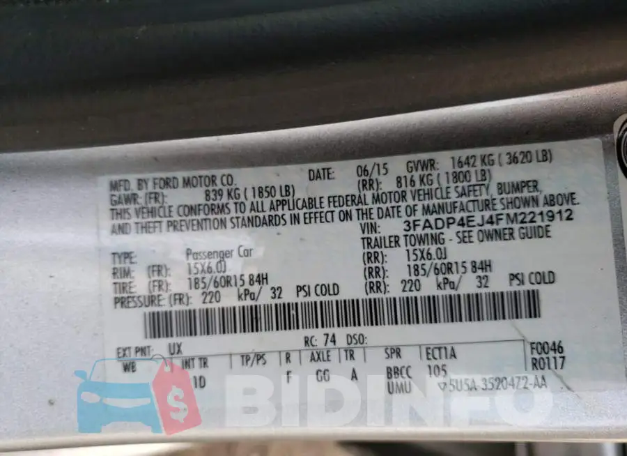 3FADP4EJ4FM221912 Photo# 13