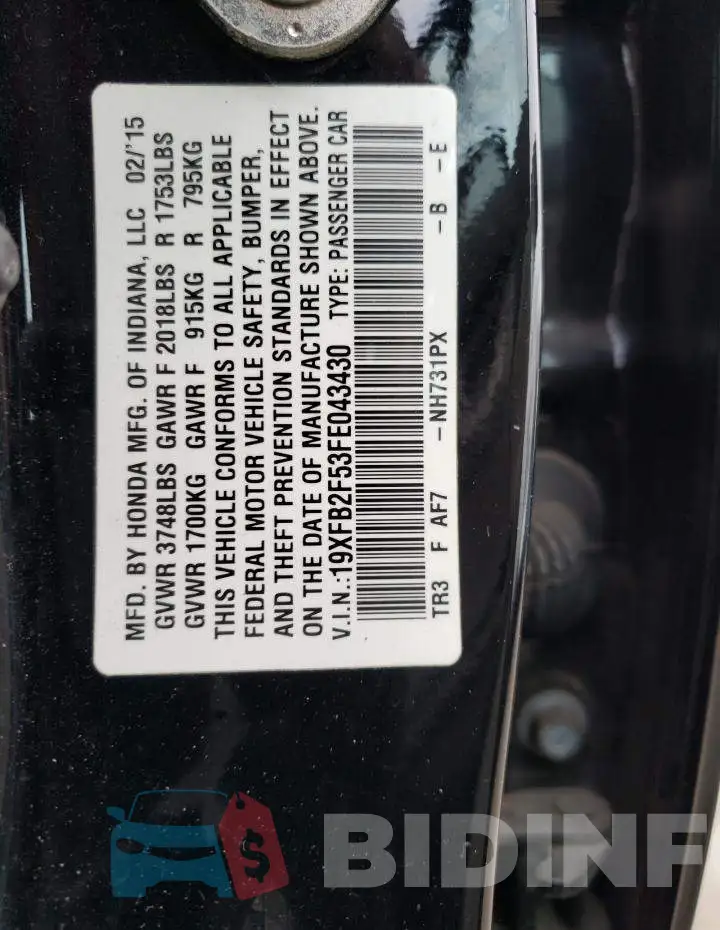 19XFB2F53FE043430 Photo# 12