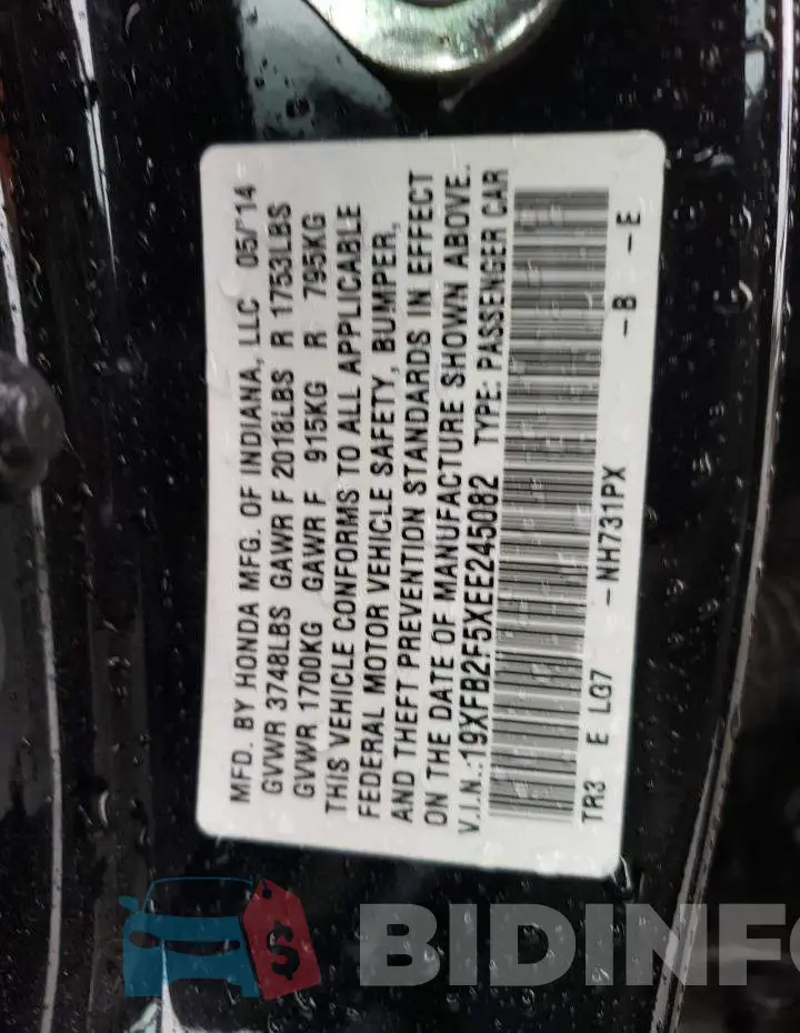 19XFB2F5XEE245082 Photo# 12