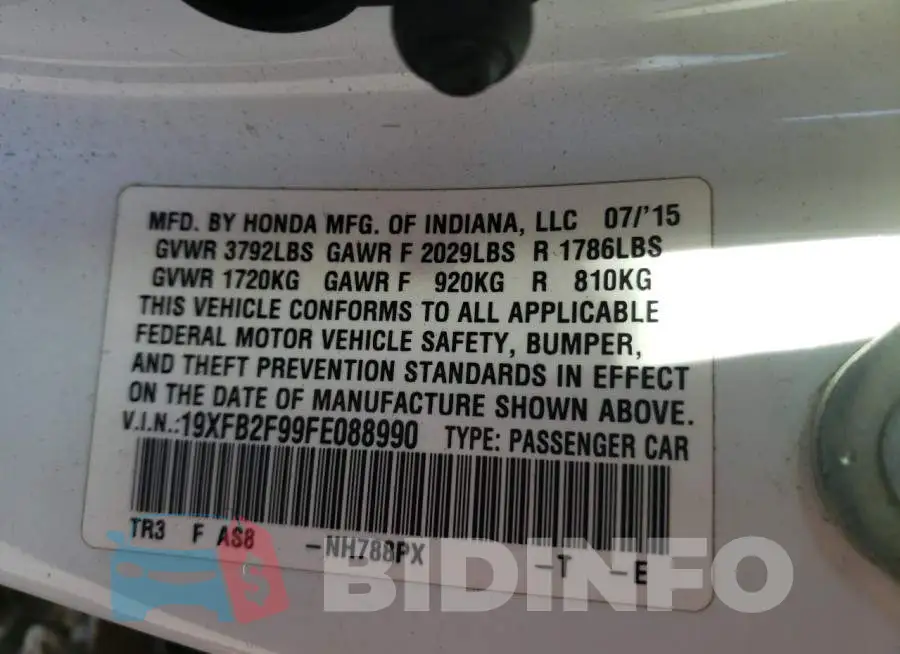 19XFB2F99FE088990 Photo# 10