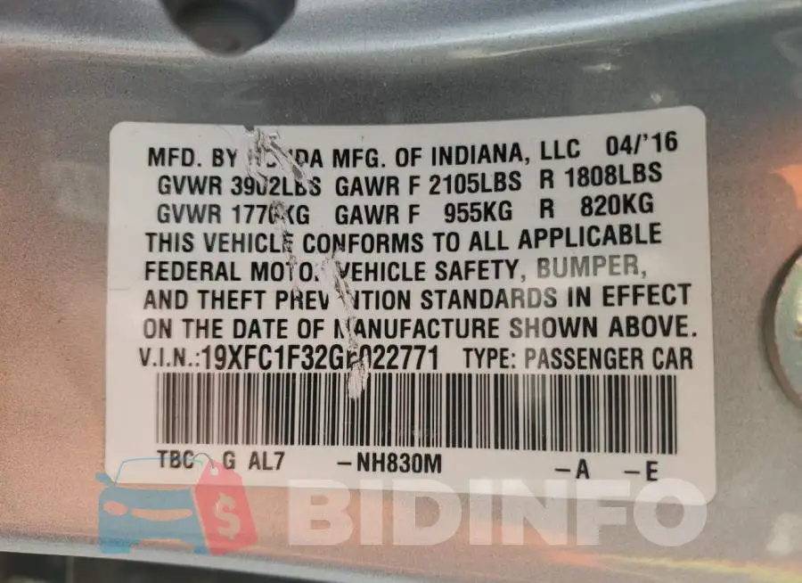 19XFC1F32GE022771 Photo# 12