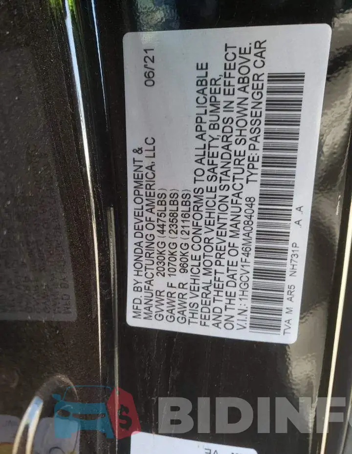 1HGCV1F46MA084048 Photo# 13