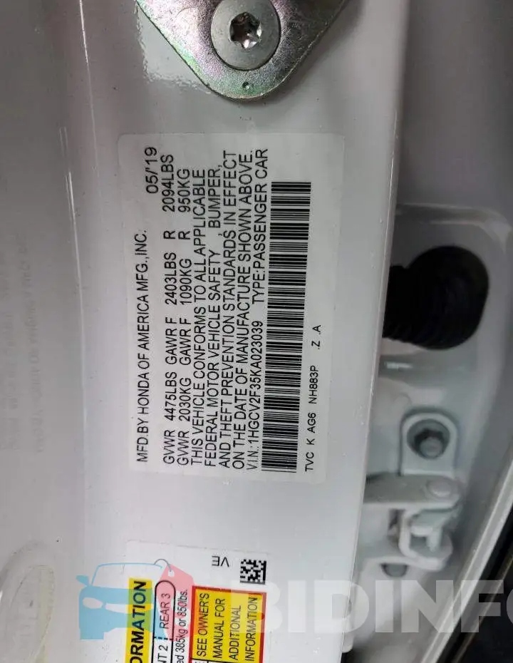 1HGCV2F35KA023039 Photo# 12
