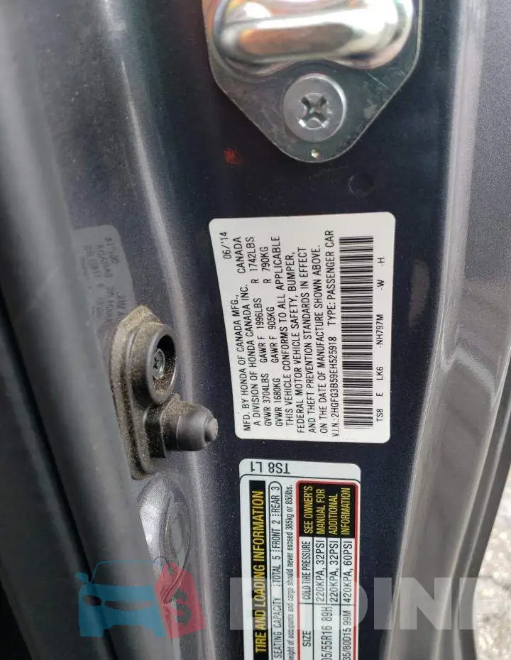 2HGFG3B59EH525918 Photo# 12
