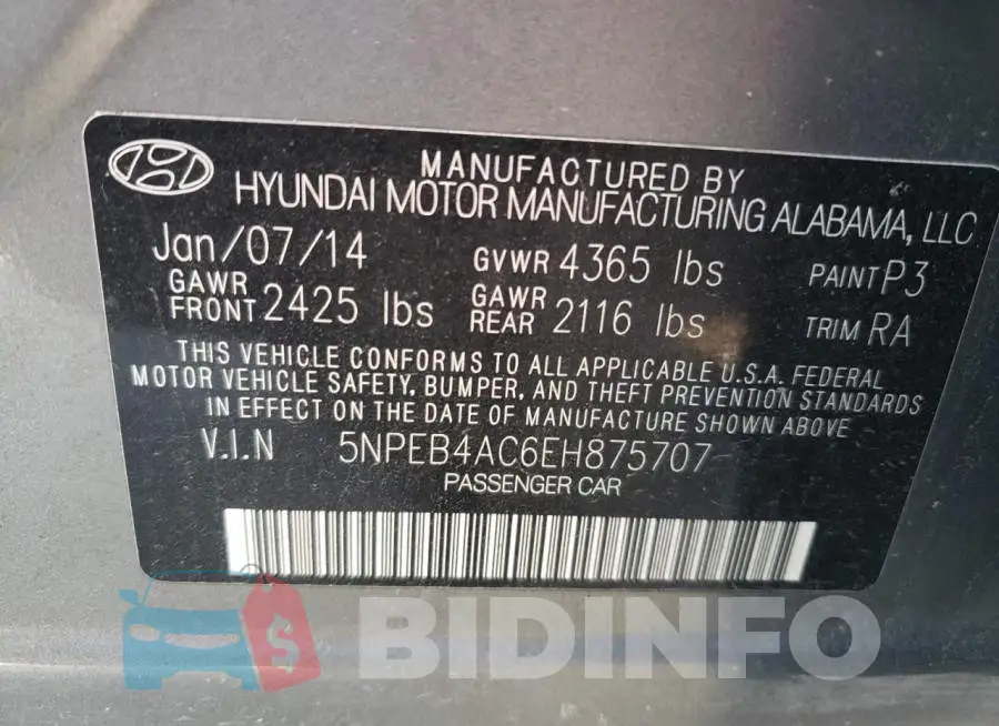 5NPEB4AC6EH875707 Photo# 12