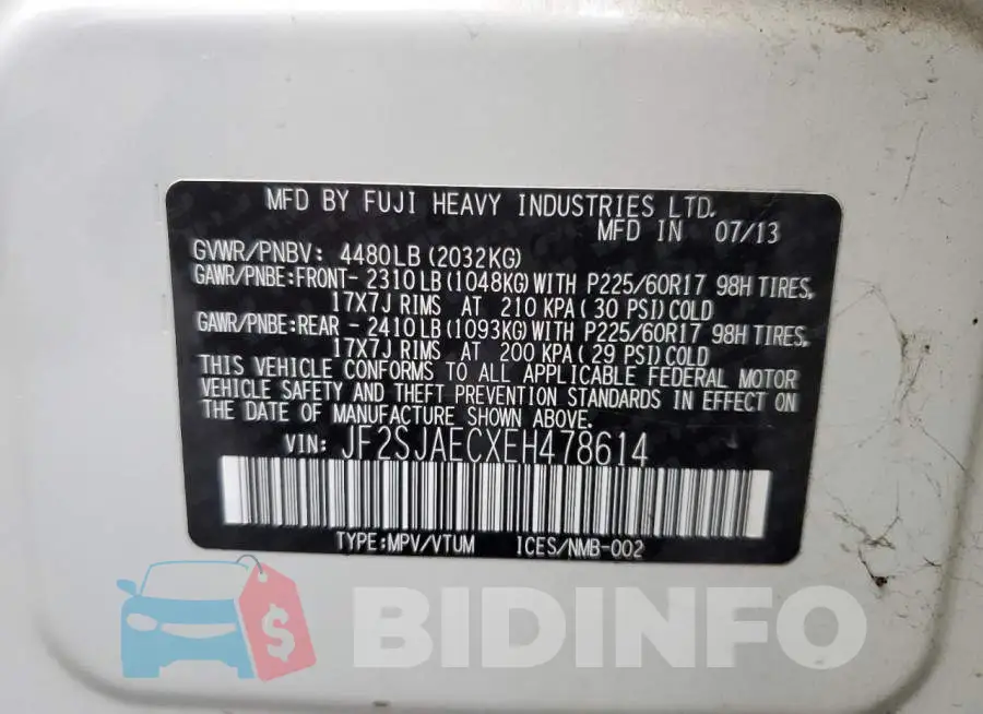 JF2SJAECXEH478614 Photo# 12