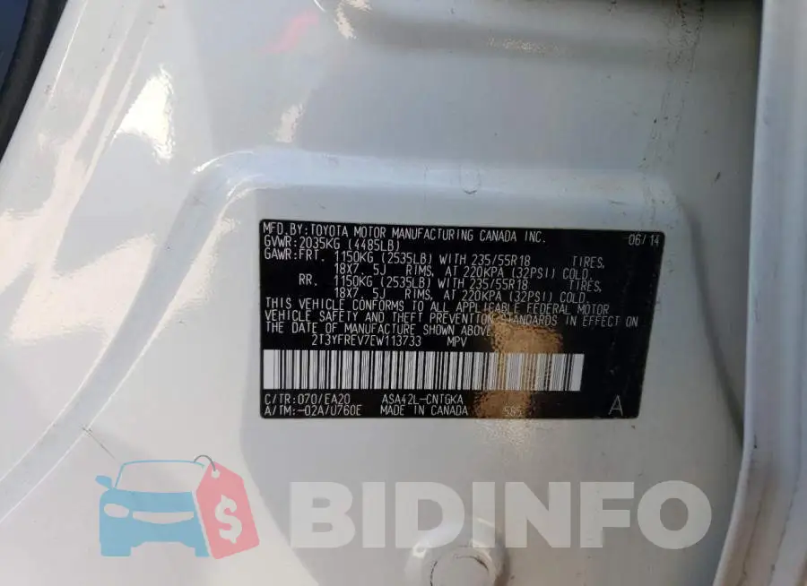 2T3YFREV7EW113733 Photo# 12