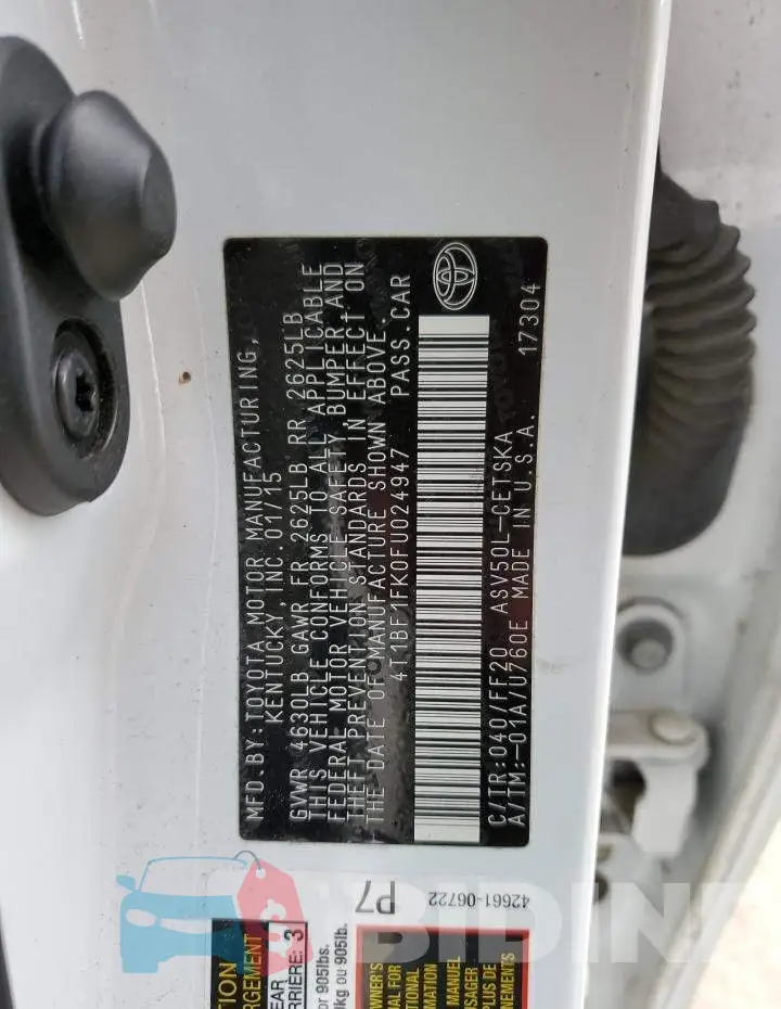 4T1BF1FK0FU024947 Photo# 12