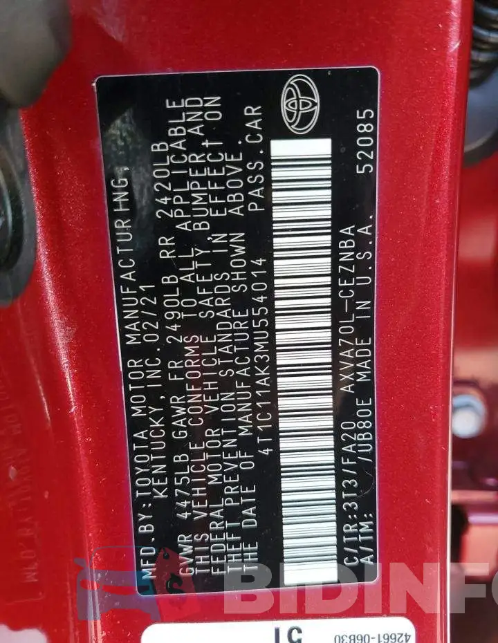 4T1C11AK3MU554014 Photo# 13