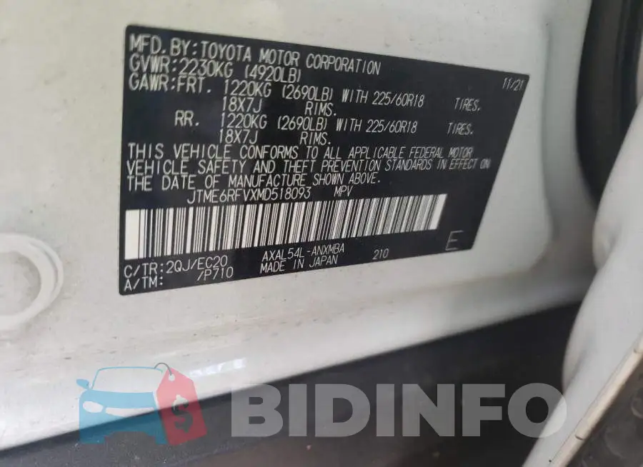 JTME6RFVXMD518093 Photo# 12