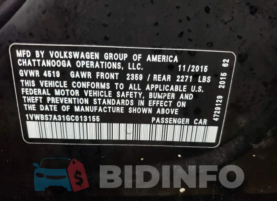 1VWBS7A31GC013155 Photo# 12