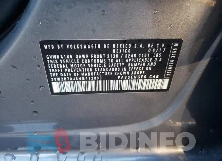 3VW2B7AJ8HM412899 Photo# 13