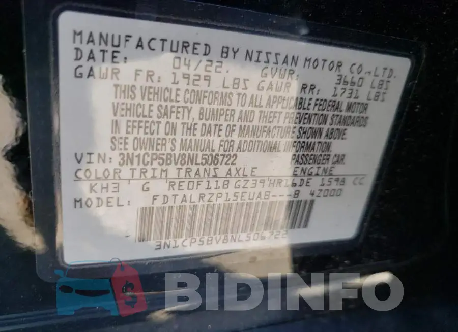 3N1CP5BV8NL506722 Photo# 10
