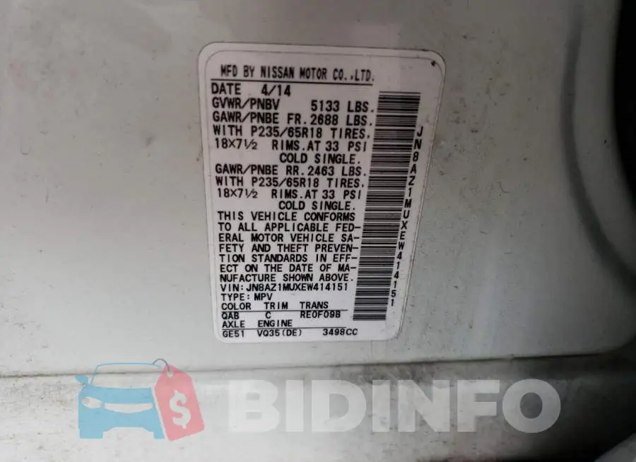 JN8AZ1MUXEW414151 Photo# 13