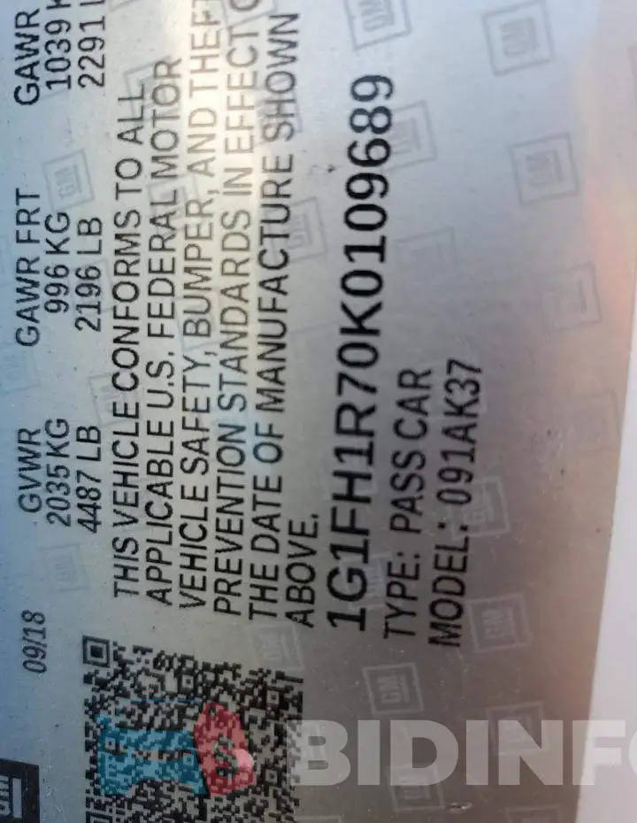 1G1FH1R70K0109689 Photo# 12
