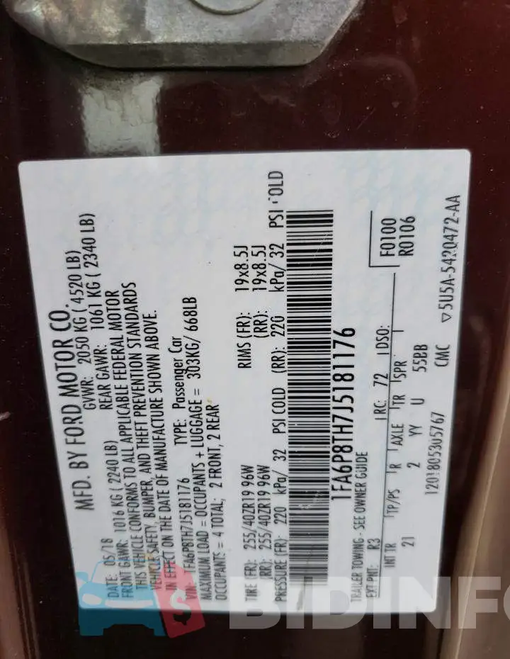 1FA6P8TH7J5181176 Photo# 12