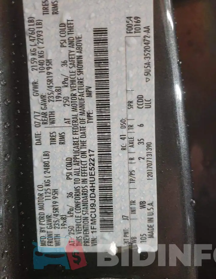 1FMCU9JD4HUE52217 Photo# 13