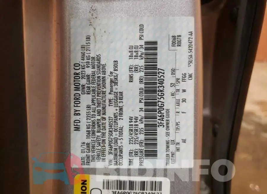3FA6P0G75GR340527 Photo# 12