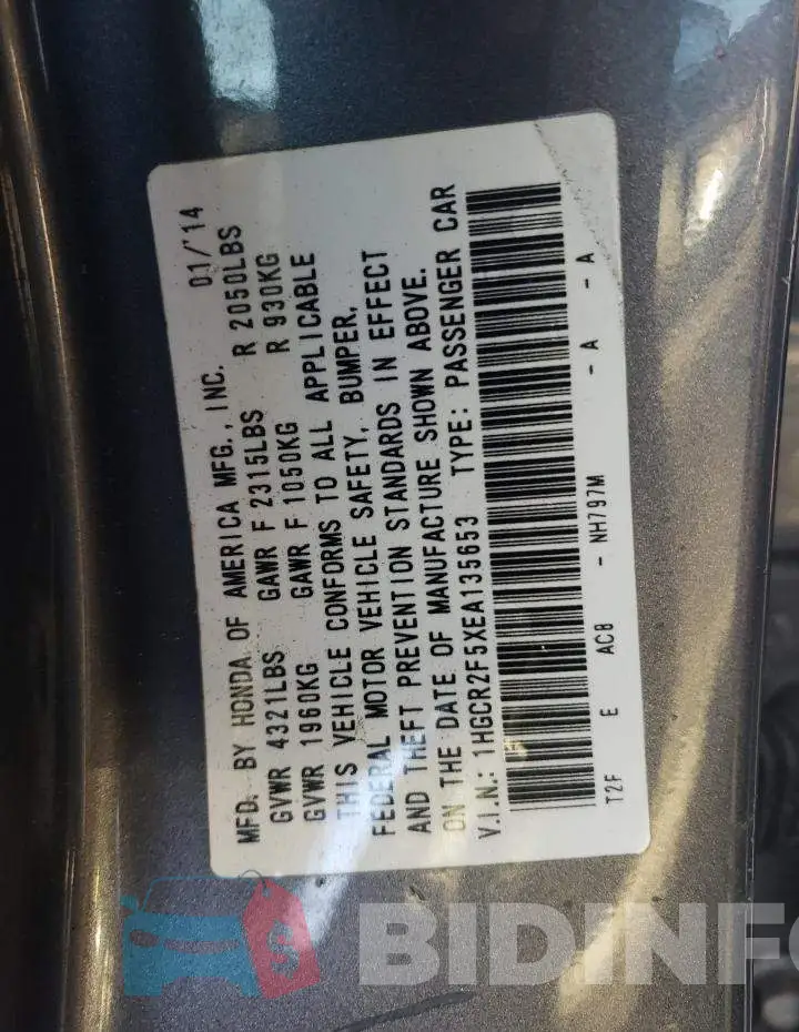 1HGCR2F5XEA135653 Photo# 10