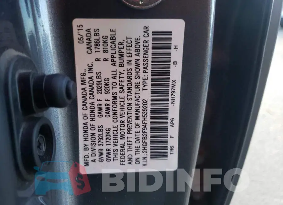 2HGFB2F94FH539202 Photo# 12