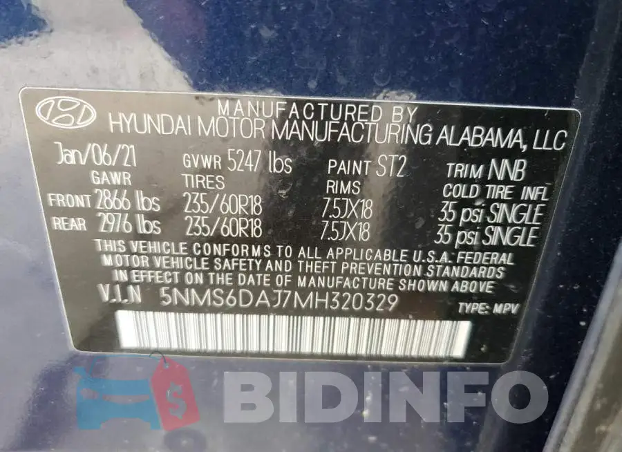 5NMS6DAJ7MH320329 Photo# 13