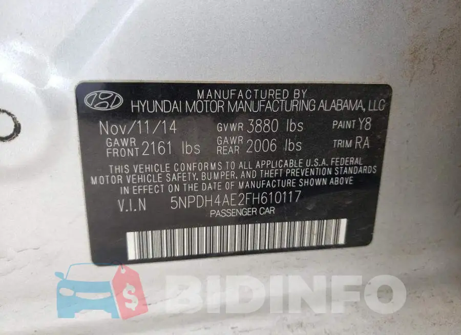 5NPDH4AE2FH610117 Photo# 12