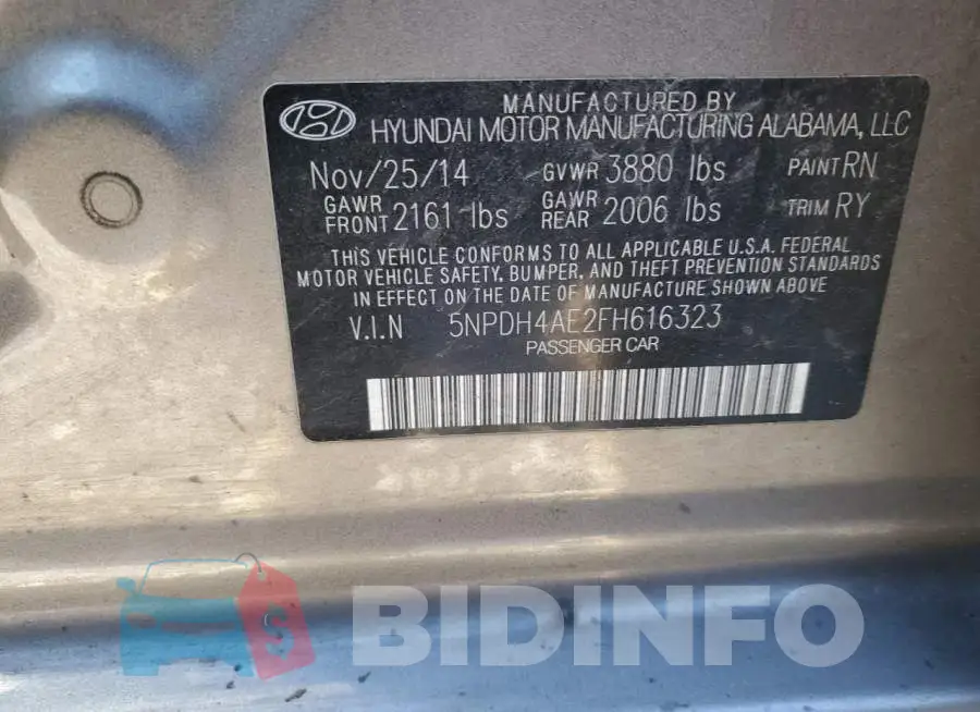 5NPDH4AE2FH616323 Photo# 12