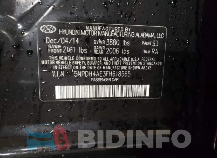 5NPDH4AE3FH618565 Photo# 13