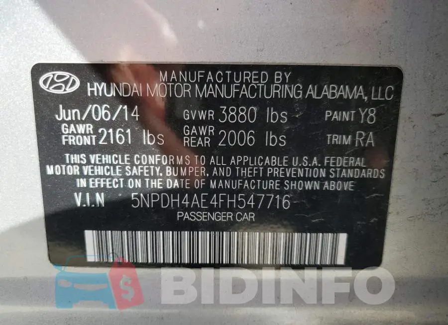 5NPDH4AE4FH547716 Photo# 13