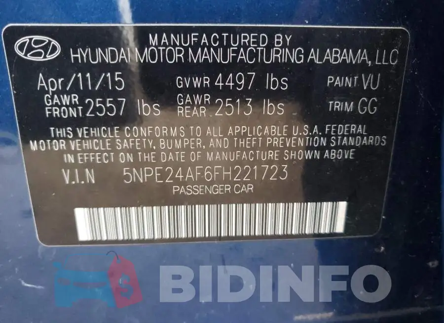 5NPE24AF6FH221723 Photo# 12