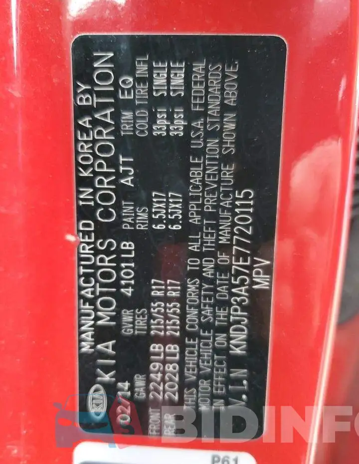 KNDJP3A57E7720115 Photo# 12