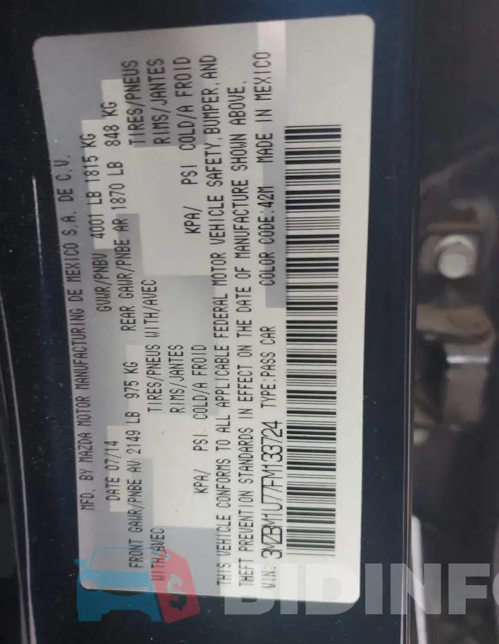 3MZBM1U77FM133724 Photo# 12