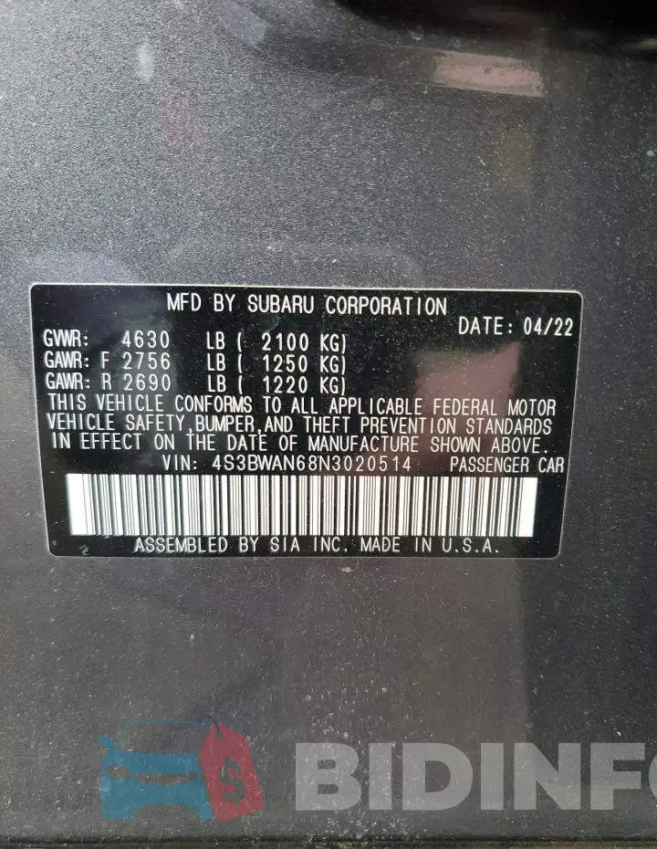 4S3BWAN68N3020514 Photo# 13