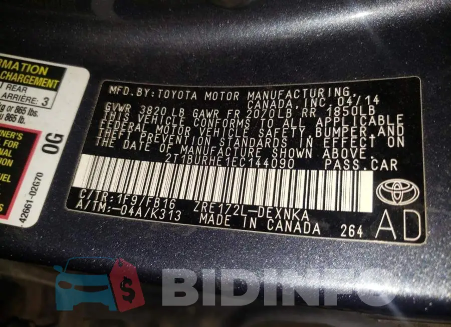 2T1BURHE1EC144090 Photo# 12