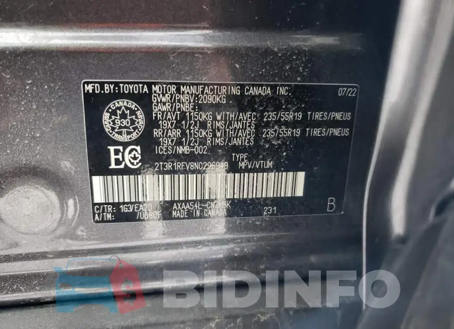 2T3R1RFV8NC296949 Photo# 14