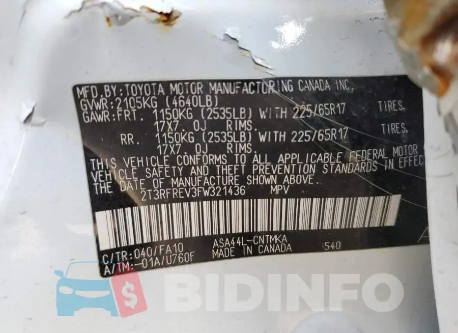 2T3RFREV3FW321436 Photo# 13